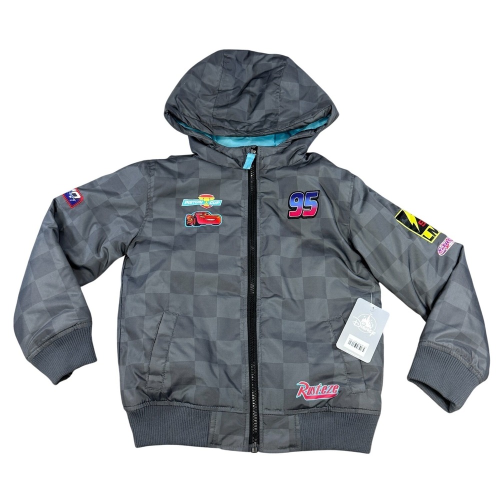 Disney Pixar Cars Lightning McQueen Boys 5/6 Hooded Puffer Jacket Coat NWT Gray